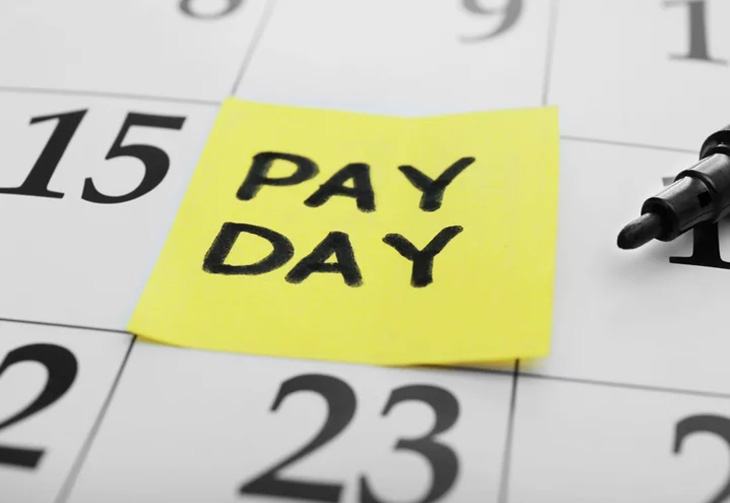 Calendar showing pay day
